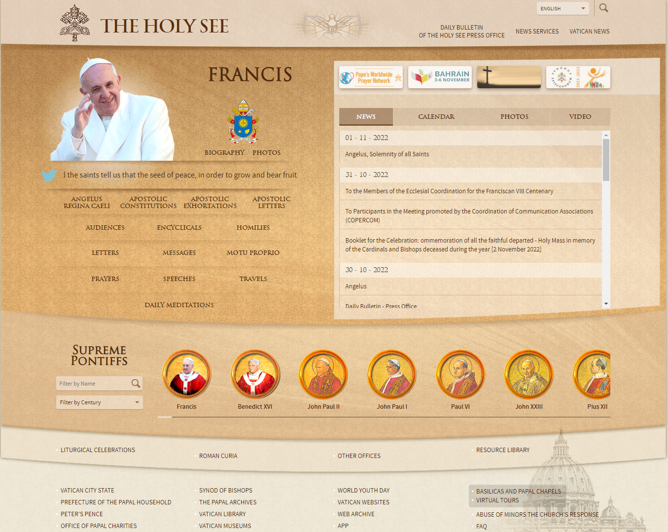 Please click here to visit the Vatican website
